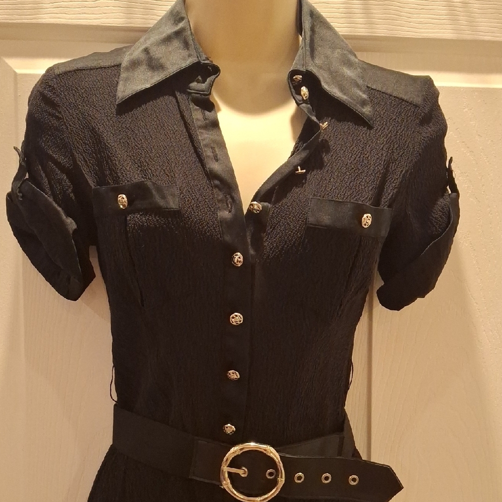 BEBE Black Button-Up Women's Top - Picture 2 of 10